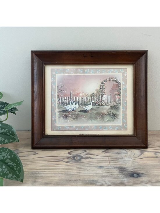 Other - 1987 Andres Orpinas Geese In The Garden Wood Framed Print Cottage Core 12'X10"